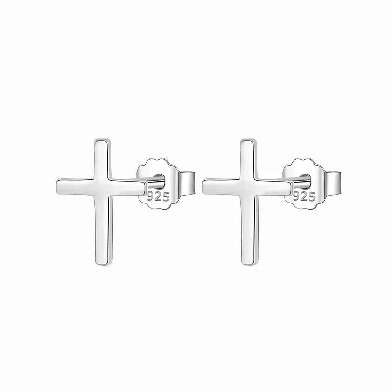 TrustDavis  925 Sterling Silver Fashion Authentic Minimalist Cross Stud Earrings Gift for Women Girls Anniversary Gift DS784