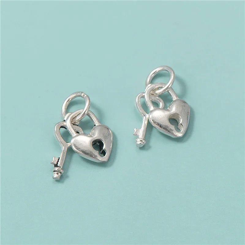 TrustDavis 925 Sterling Silver Fashion Classic Heart Lock & Key Pendant DIY Necklace Bracelet Accessories Fine Jewelry DZ1852