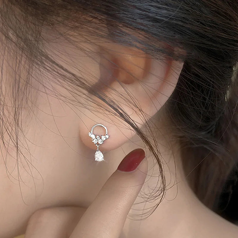 TrustDavis Original Sterling Silver Fashion Luxury Water Drop Stud Earrings for Women Daughter Girls Fine S925 Jewelry DS4399