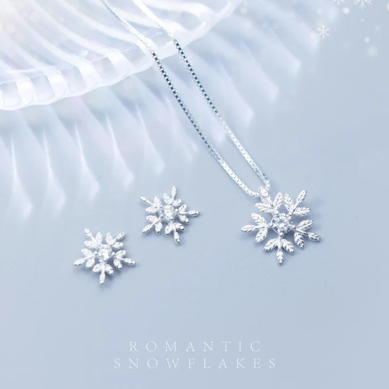 Snowflake Stud Earring Pendant Short Necklace DS1144
