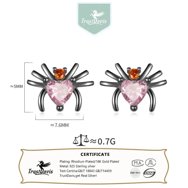 TrustDavis Real S925 Sterling Silver  Women Fashion Spider CZ Stud Earrings For Daughter Girls Fine Jewelry Gift DA4173