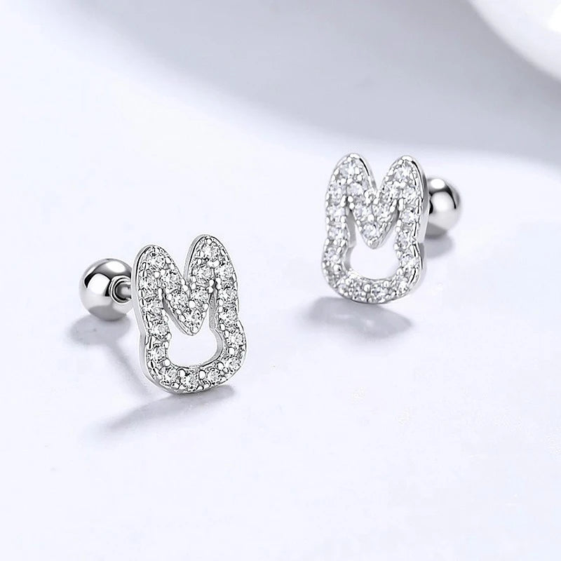 Rabbit Stud Earrings Cute Hollow Rabbit CZ Screw Earrings DS4998