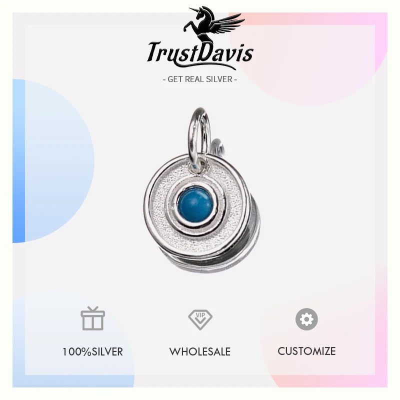TrustDavis 925 Sterling Silver Fashion Classic Round Turquoise Pendant DIY Necklace Bracelet Accessories Fine Jewelry DZ1839