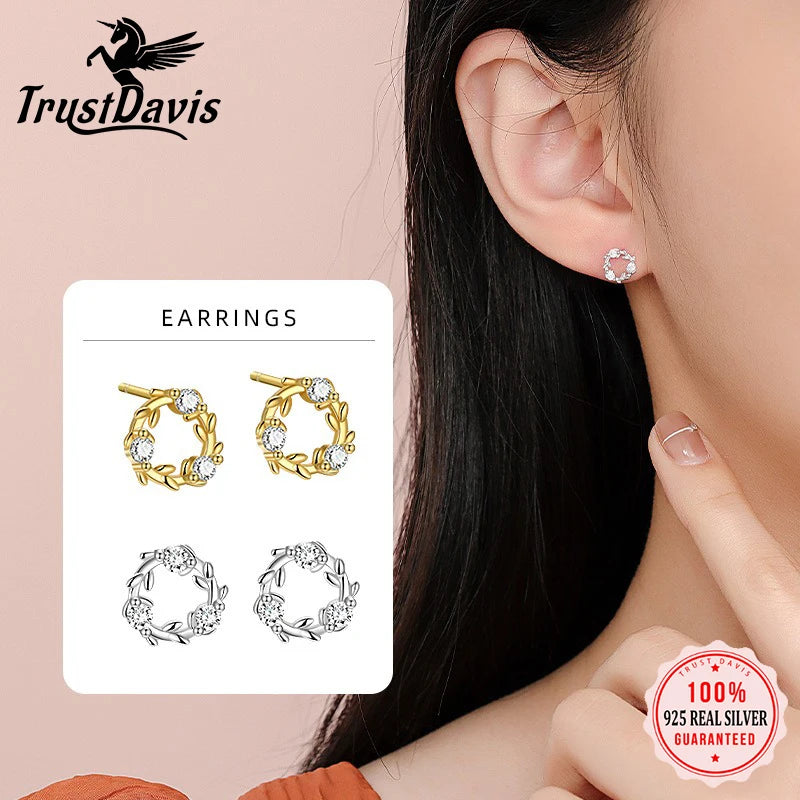 Zircon Round Branch and Leaf Earrings DS4284
