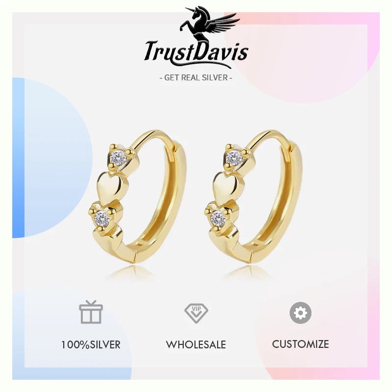 TrustDavis Real 925 Sterling Silver Romantic Heart  Hoop Earrings For Daughter Girls Birthday Gift Fine Jewelry DG0070