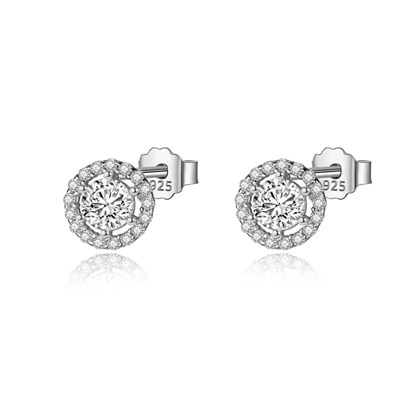 TrustDavis Real 925 Sterling Silver Earring Fashion Round Twinkling CZ Stud Earring For Women Wedding Party Fine Jewelry DA2620