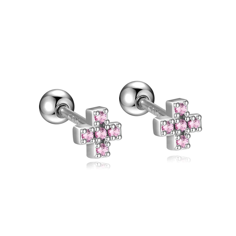 Colored Zircon Cross Screw Earrings DS4758