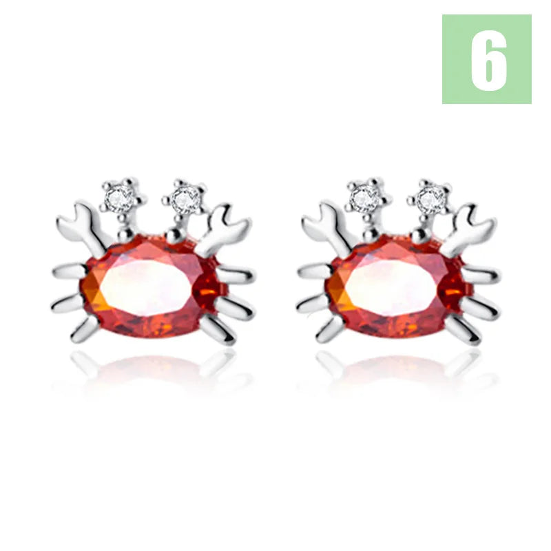 Trustdavis Real Minimalist 925 Sterling Silver Cute Animal Stud Earrings Whale Shrimp Crab Seahorse Teen Gift Jewelry   DS3799