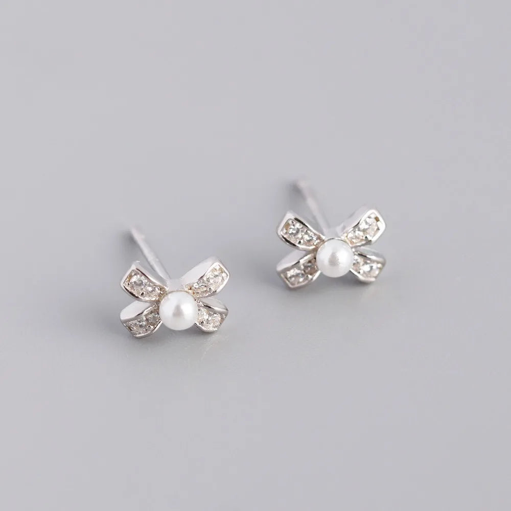 Trusta 100% 925 Sterling Silver Jewelry Fashion Casual Stud Earrings Bow Knot Anniversary for Girls Kids Lady DS4021
