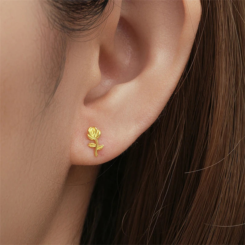 Star Earrings Minimalist Flower Rose Zircon Stud Earrings DS4992