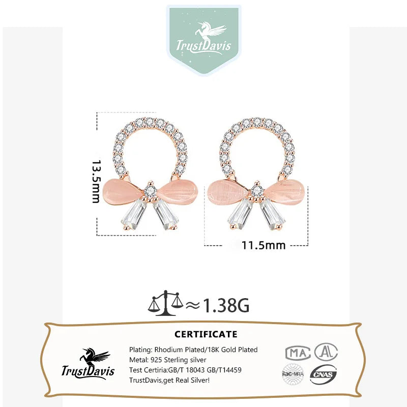 TrustDavis 925 Sterling Silver Women's Fashion Sweet Flower Circle Bow Wreath Earrings for Women Girls Jewelry Gift DS4367
