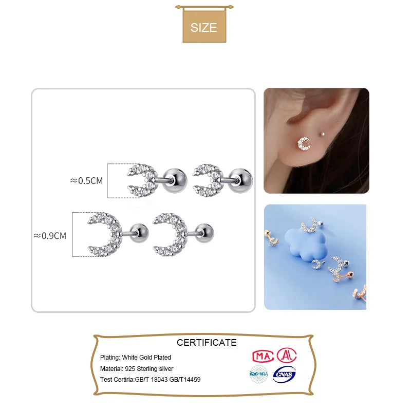 Mini Moon Dazzling Screw Stud Earrings DS564