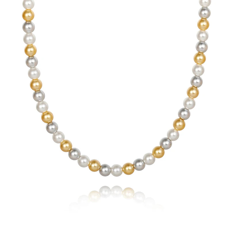 Trustdavis Genuine 925 Sterling Silver Minimalist Charm Mixed Color Round Bead Necklace Wedding Party Jewelry Gift DS4097