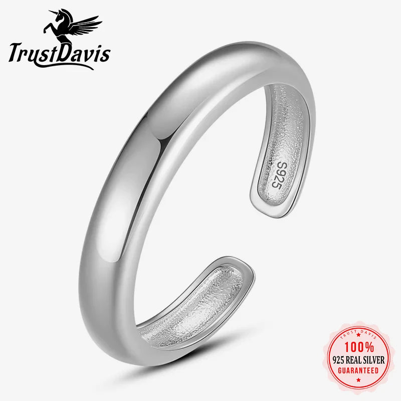 TrustDavis Real 925 Sterling Silver Ring Sweet Smooth Surface Opening Rings for Women Lady Birthday Present Fine Jewelry DG0143