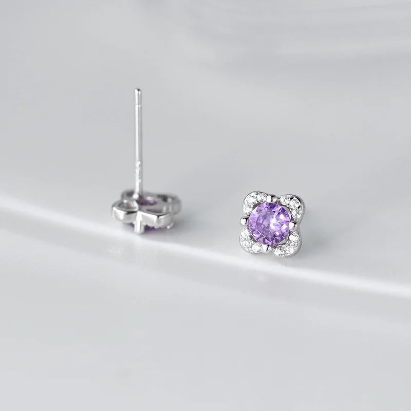 Purple Zircon Flower Silver Earrings DS4874