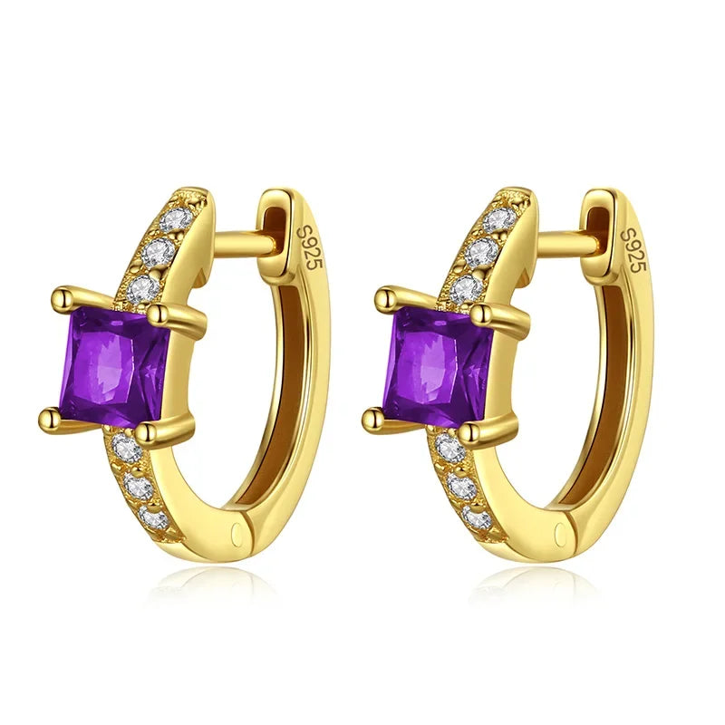 TrustDavis Real 925 Sterling Silver Bohemian Fashion Square Colour CZ Charm Hoop Earring For Women Wedding Fine Jewelry DA2721