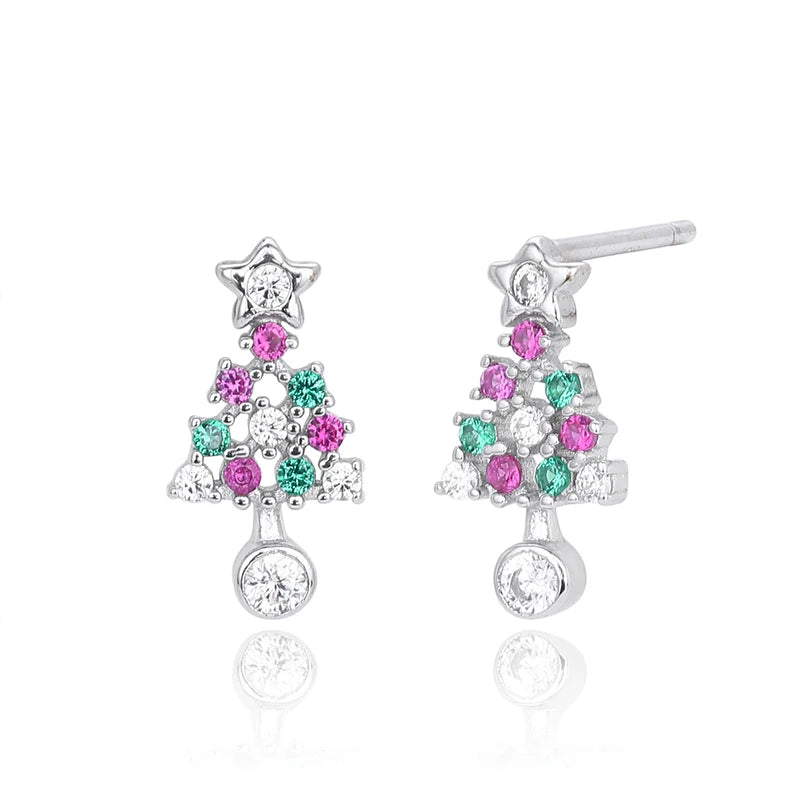 TrustDavis 925 Sterling Silver Women's Fashion Simple Star Christmas Tree Earrings for Women Girls Christmas Jewelry Gift DS4691