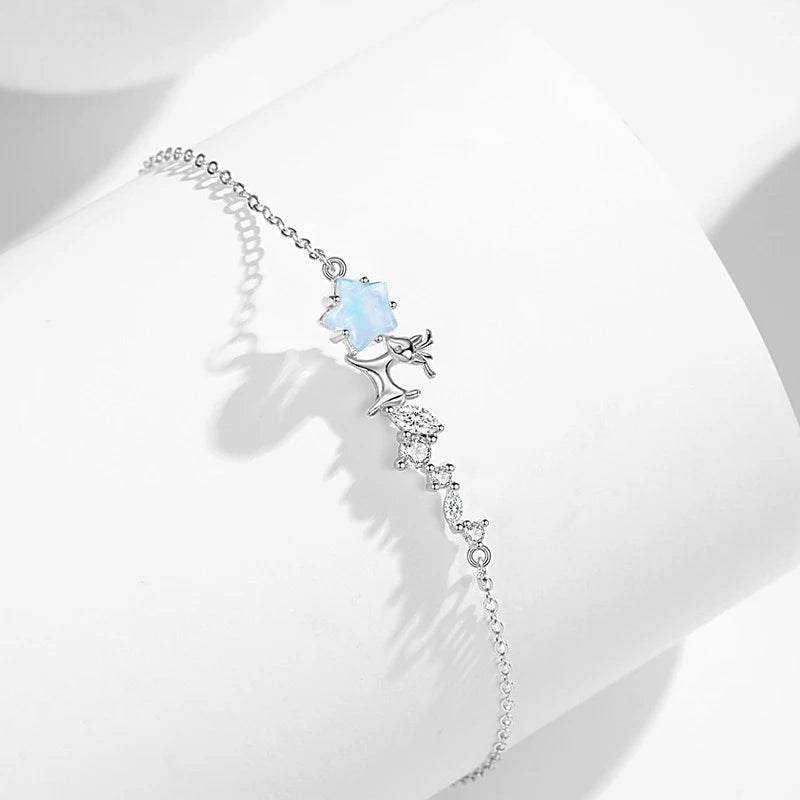 TrustDavis Girls 925 Sterling Silver Fashion Simple Star Deer Bracelet for Women Girl Christmas Gift Fine Jewelry DS4694