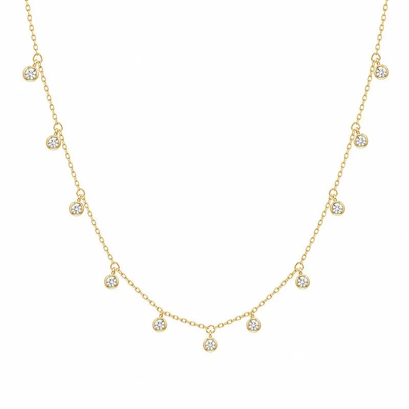 Real 925 Sterling Silver Zircon Tassel Clavicle Necklace DS4954
