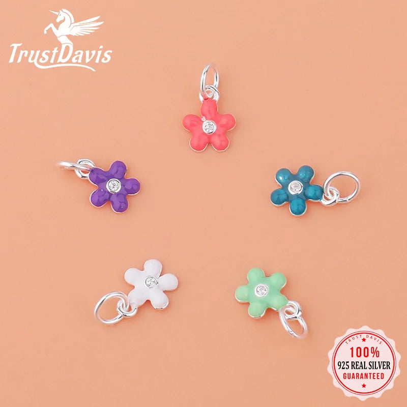 TrustDavis Real 925 Sterling Silver Fashion Drip Gum Flower Charm Pendant Handmade DIY Accessories Fine Jewelry Wholesale HY047