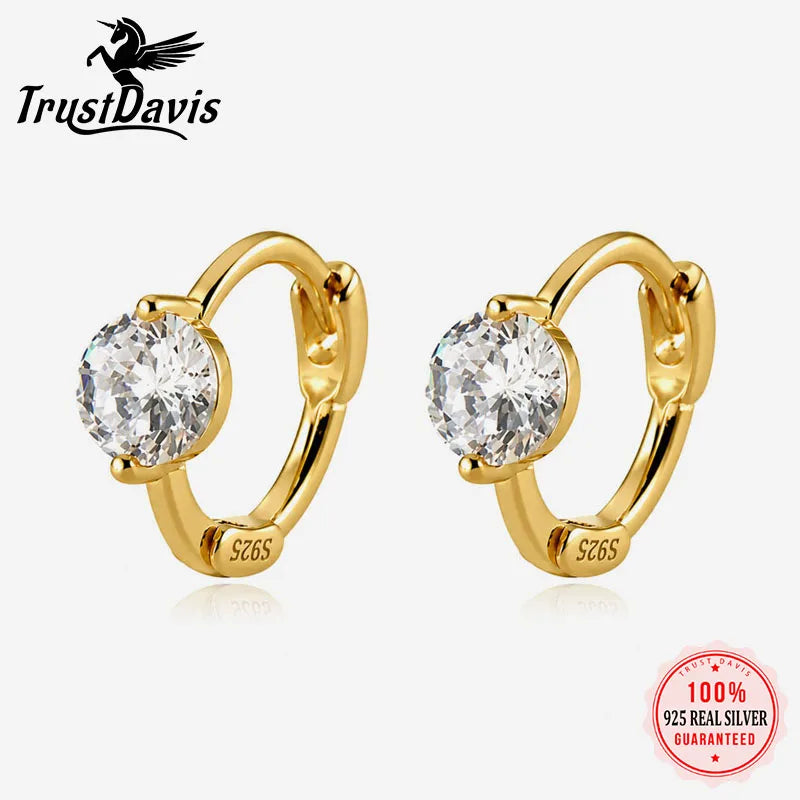 Real 925 Sterling Silver Fashion and Simple Round Zircon Earrings DS4949