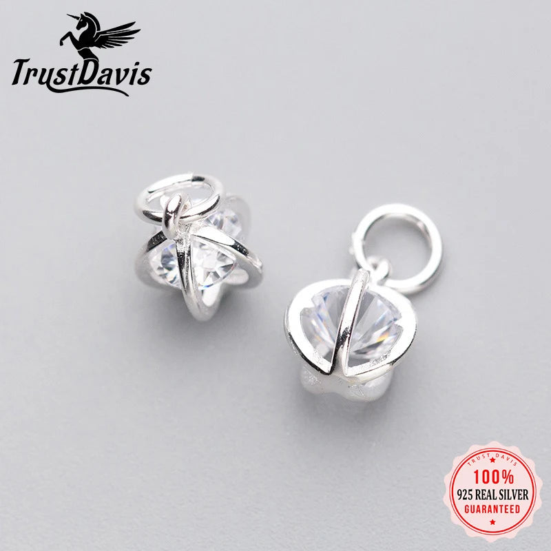 TrustDavis Real 925 Sterling Silver Inlaid Zircon Hollow Ball DIY Jewelry  Accessories Party DZ1691