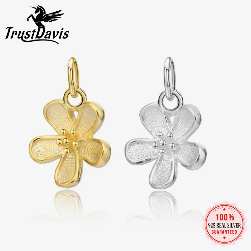 TrustDavis  New Fashion Real 925 Sterling Silver Sweet Flower Charm Pendant Handmade DIY Accessories Jewelry Wholesale DZ140