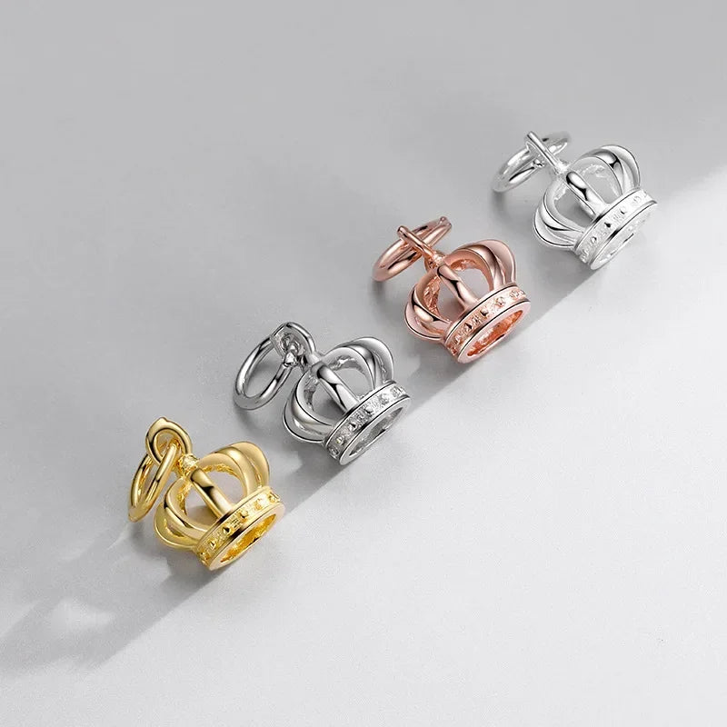 TrustDavis Real 925 Sterling Silver Unique Design Hollow Out Small Crown Bracelet Pendant Women DIY Gold Pendant Party DZ827