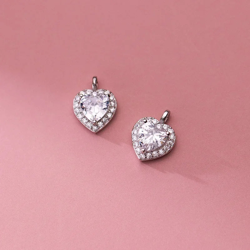 TrustDavis Real 925 Sterling Silver Sweet Romantic Heart Shiny CZ Pendant Handmade DIY Necklace Accessories Fine Jewelry HY846
