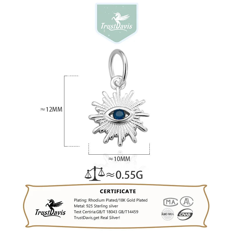 TrustDavis Real 925 Sterling Silver Fashion Blue Eyed Demon Charm Pendant Handmade DIY Accessories Fine Jewelry Wholesale DZ1736