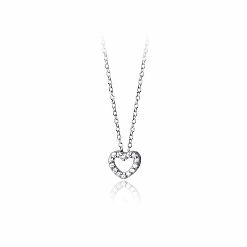 TrustDavis Real 925 Sterling Silver Fashion Simple Heart-shaped Hollow Zircon Necklacefor Women Girls Gift Fine Jewelry DS4700