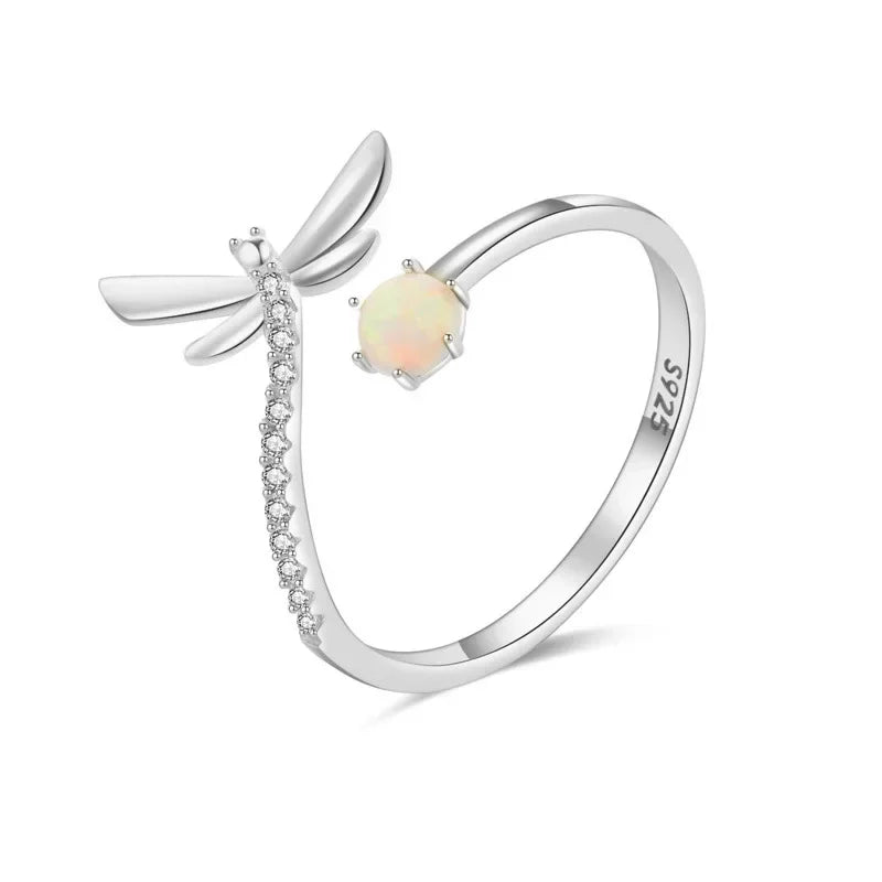 Trustdavis Real 925 Sterling Silver Fashion Insect Dragonfly CZ Opening Rings For Women Wedding Party Fine Jewelry Gift DF071