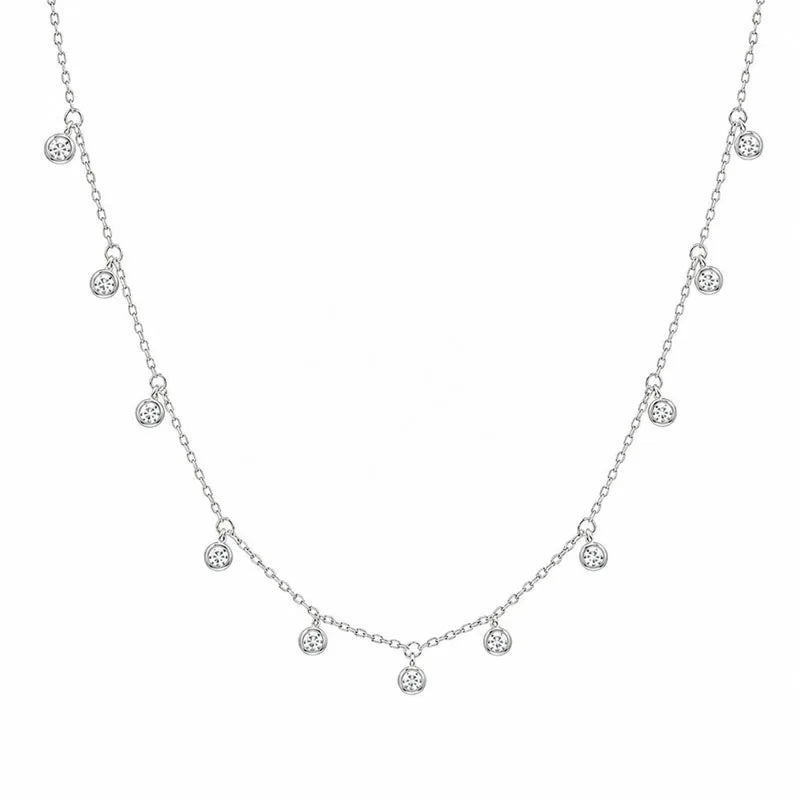 Real 925 Sterling Silver Zircon Tassel Clavicle Necklace DS4954