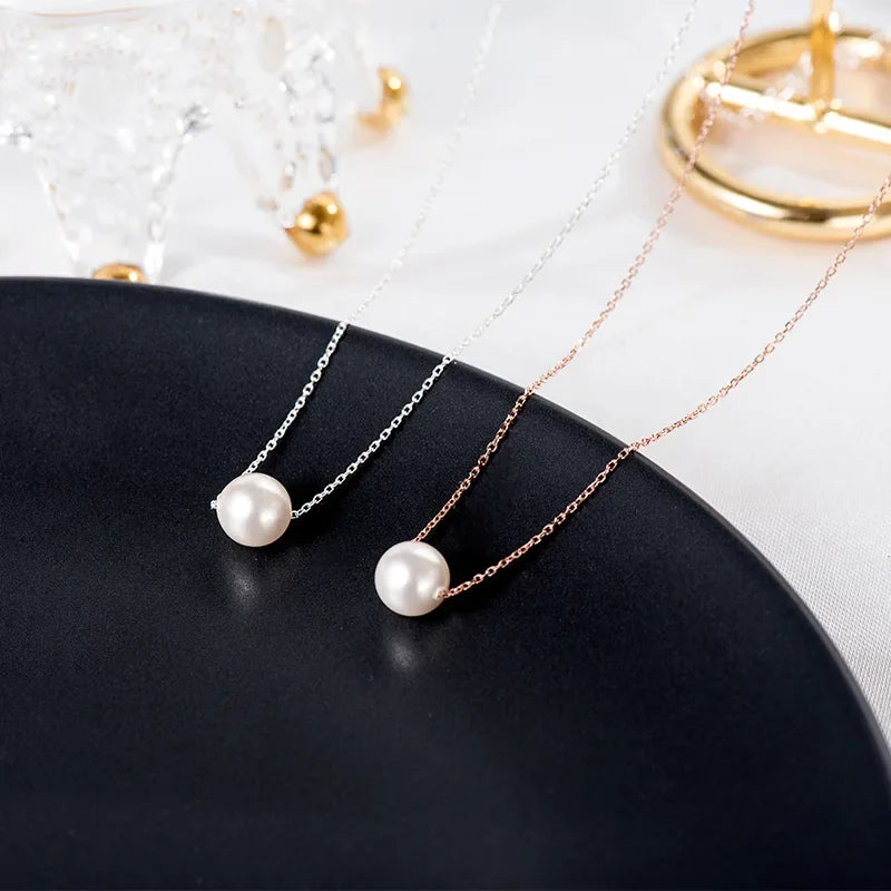 TrustDavis Minimalist 925 Sterling Silver Fashion Sweet 9mm Pearl Pendant Necklace For Women Party 925 Necklace Jewelry YQ193