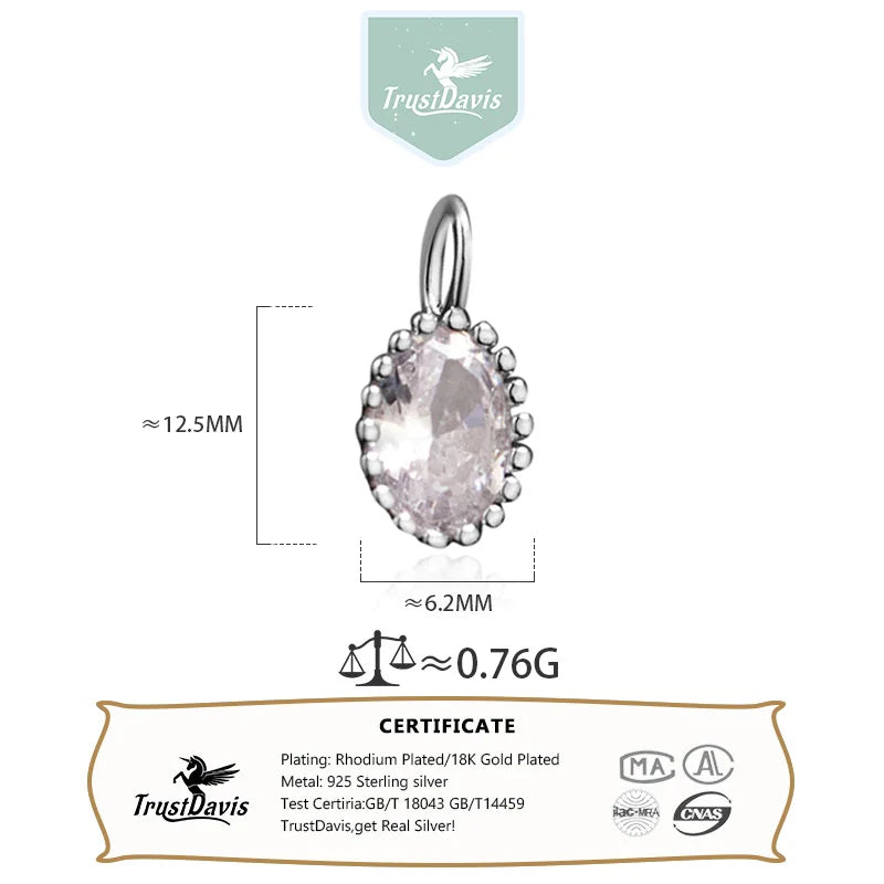 TrustDavis Real 925 Sterling Silver Fashion Water Droplet Charm Pendant Handmade DIY Accessories Fine Jewelry Wholesale HY042