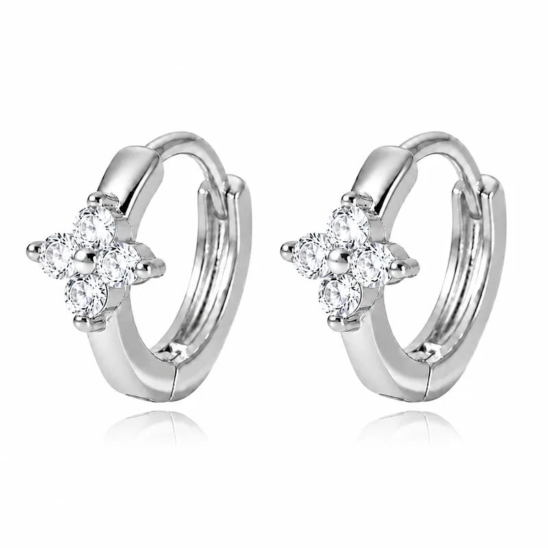Real 925 Sterling Silver Flower-shaped Zircon Earrings DS4948