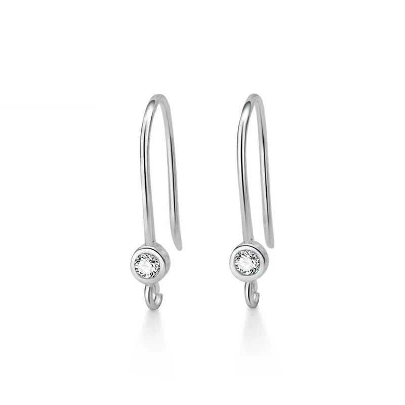 TrustDavis Real 925 Sterling Silver Fashion Dazzling CZ Opening Handmade Ear Hook Earring DIY Accessories Fine Jewelry HY365