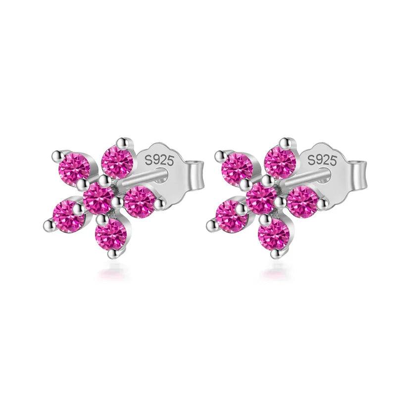 TrustDavis Real 925 Sterling Silver Fashion Flower Colour CZ Stud Earrings For Women Daughter Girls Birthday Gift Jewelry DF247