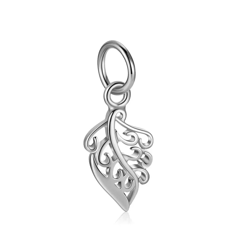TrustDavis Real 925 Sterling Silver Cute Hollow Leaf Charm Pendant for Women Kids Handmade DIY Accessories Jewelry DH0048