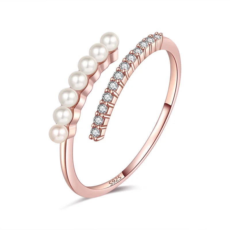 TrustDavis Real 925 Sterling Silver Sweet Freshwater Pearl Dazzling CZ Rings For Women Wedding Birthday Gift Fine Jewelry DE0011