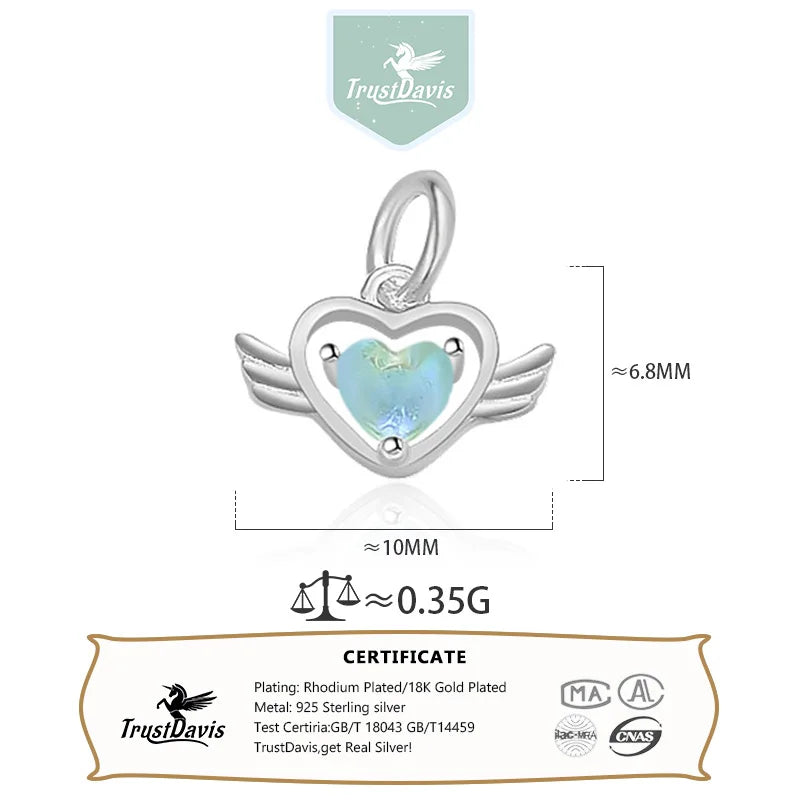 TrustDavis Real 925 Sterling Silver Fashion Love Angel Wings Charm Pendant Handmade DIY Accessories Fine Jewelry Wholesale HY046