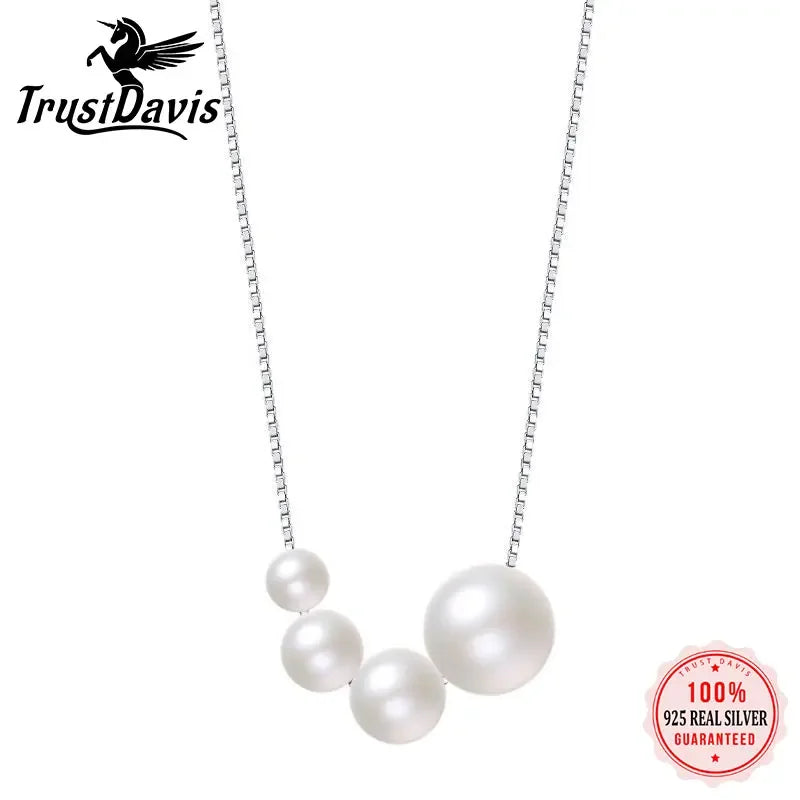 Real 925 Sterling Silver Synthetic Pearl Necklace LB065