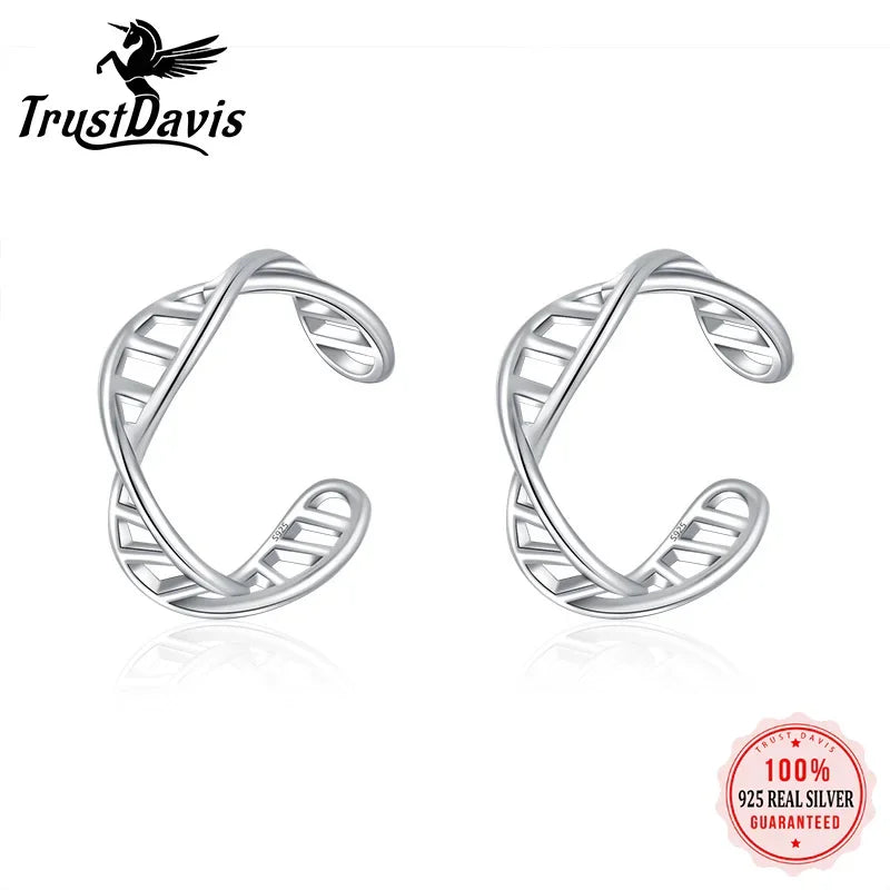 TrustDavis Real 925 Sterling Silver Fashion Hollow Out Wave Clip Earrings For Women Wedding Party Valentine's Day Jewelry DB146