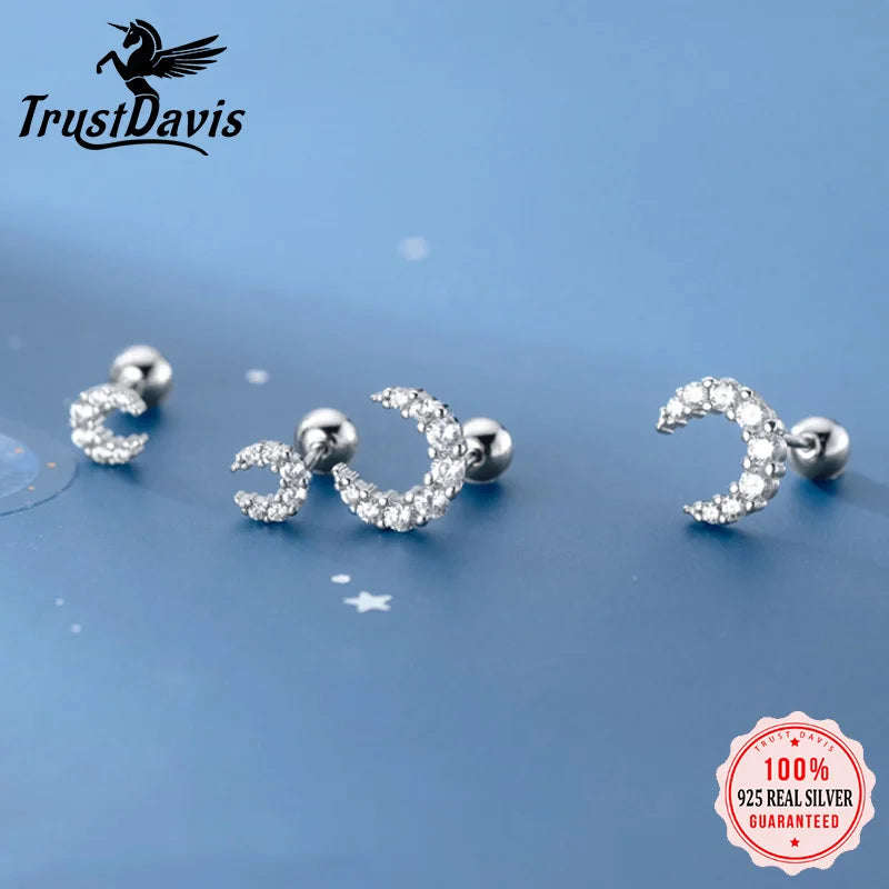 Mini Moon Dazzling Screw Stud Earrings DS564