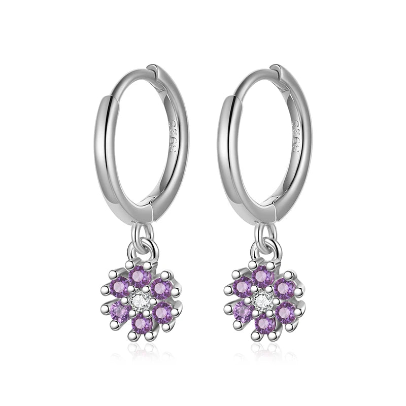 Zircon Flower Hoop Earrings Women Girls Birthday Party Gift Jewelry DS4131
