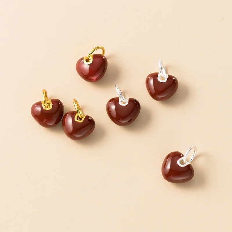 TrustDavis Real 925 Sterling Silver Fashion Round Heart Charm Pendant Handmade DIY Accessories Fine Jewelry Wholesale DZ1796