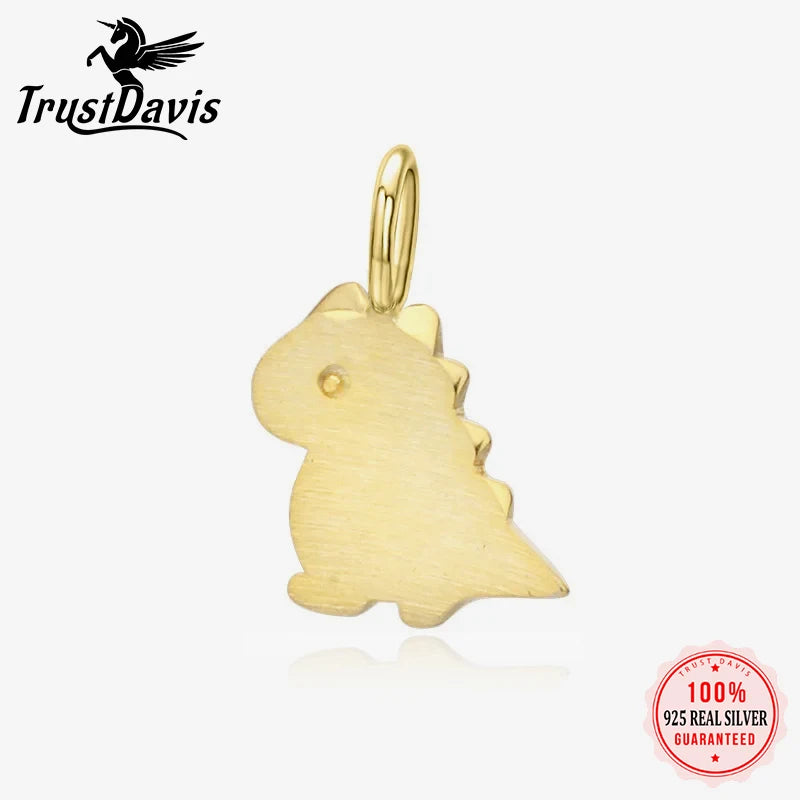 TrustDavis Real 925 Sterling Silver Personality Fashion Sweet Dinosaur Charm Pendant Handmade DIY Accessories Wholesale DZ47