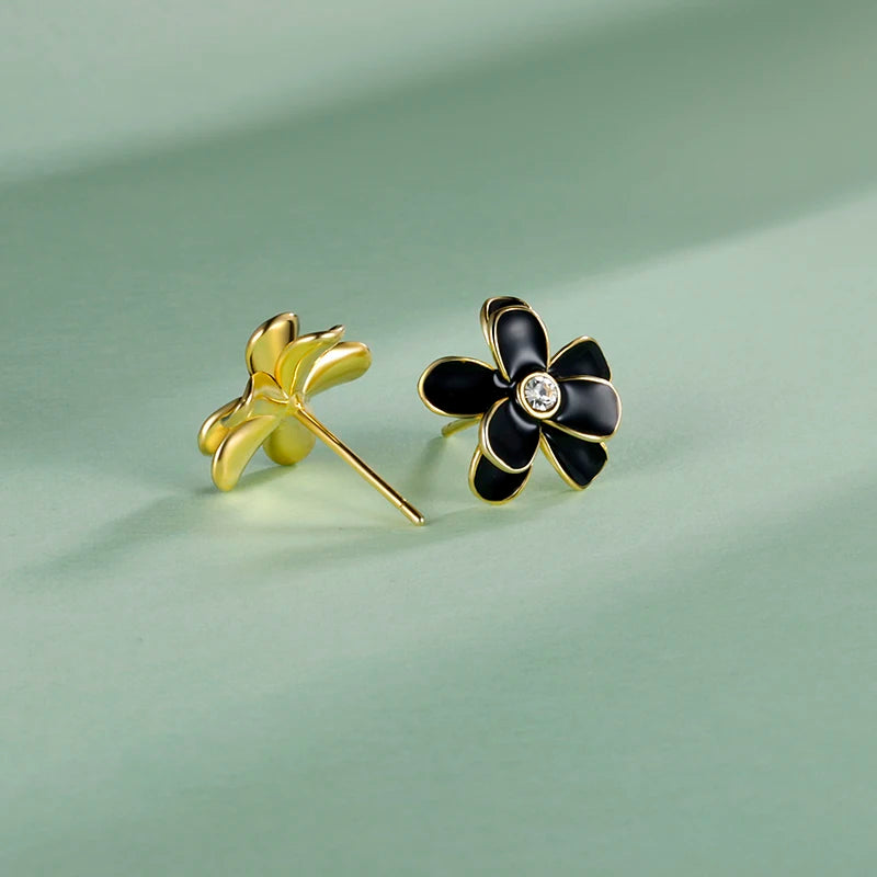 Trustdavis Real 925 Sterling Silver Earrings Sweet Colour Flower CZ Stud Earrings For Women Wedding Party Fine Jewelry DF221