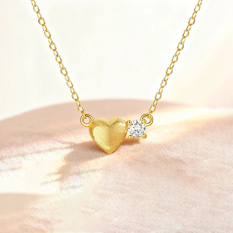 TrustDavis Real 925 Sterling Silver Fashion Simple Heart-shaped Zircon Necklace for Women Girls Gift Fine Jewelry DS4740