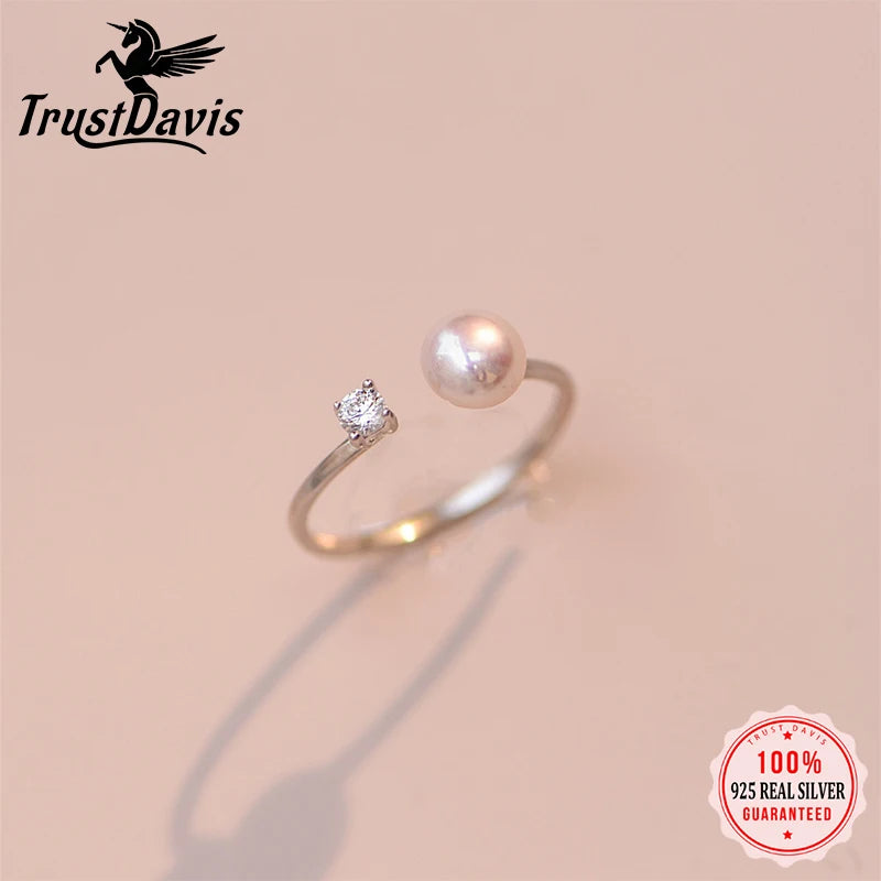 Natural Pearl Open Zircon Ring DS4849